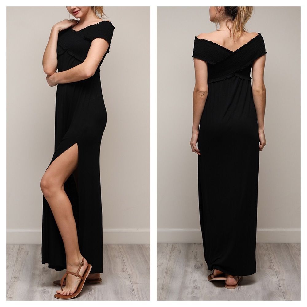 NWT Mustard Seed Black Side-Slit Maxi Dress Size L
